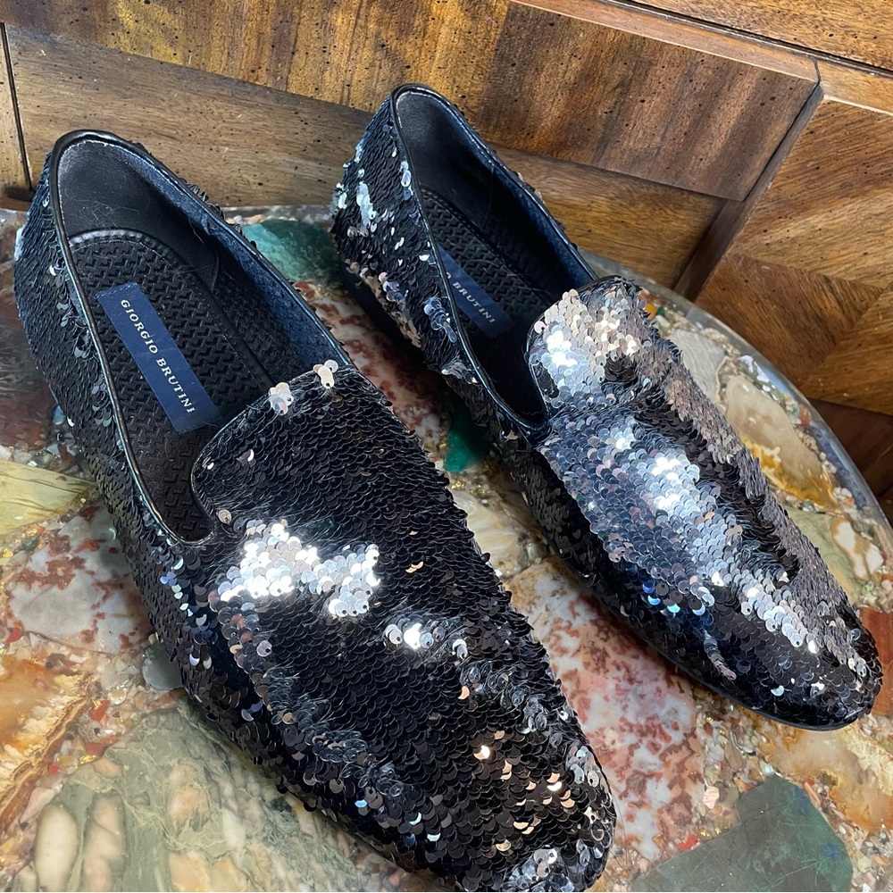Giorgio Brutini black and silver mens loafers size  14